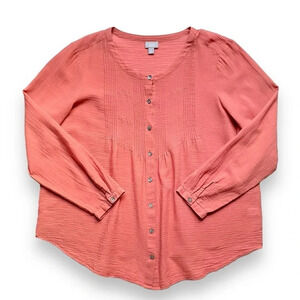 J. Jill Embroidered Pintuck Button Front Blouse